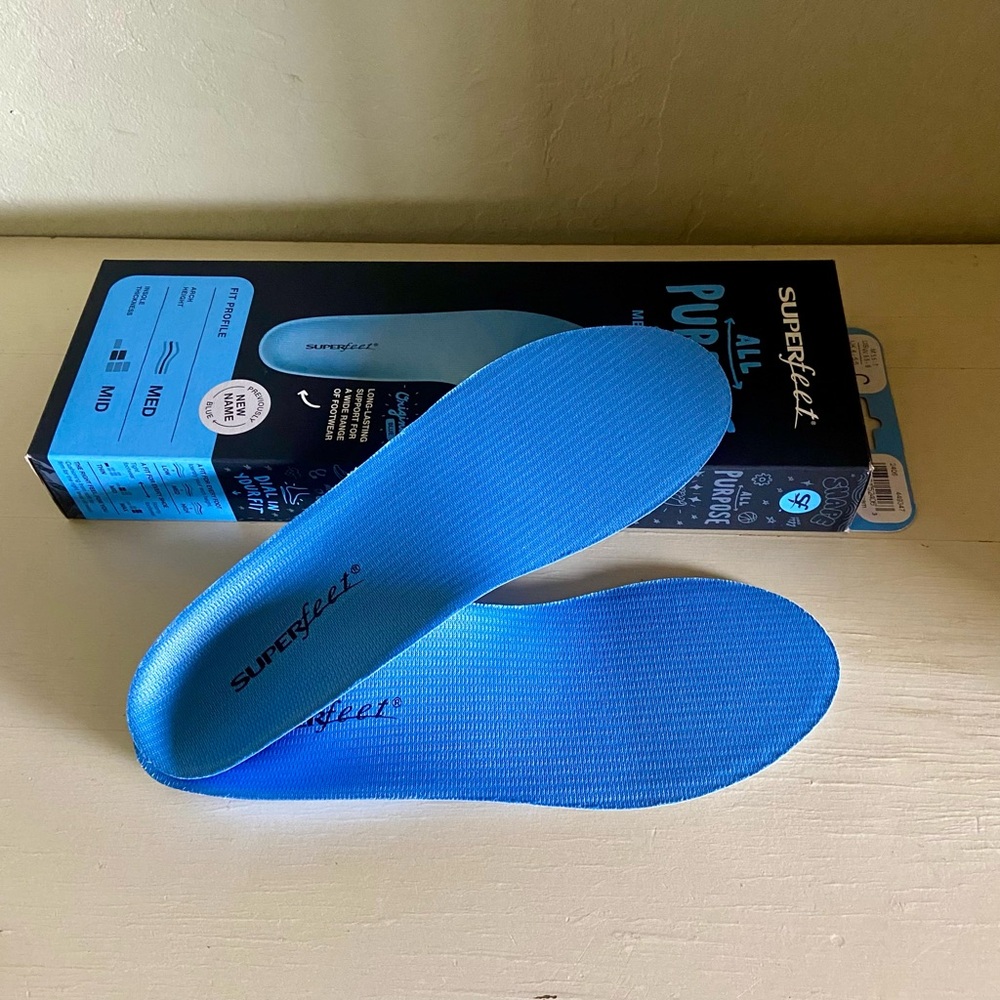 NEW Superfeet Size C Women’s 6.5-8 Blue All-Purpose Support Medium Arch Insoles